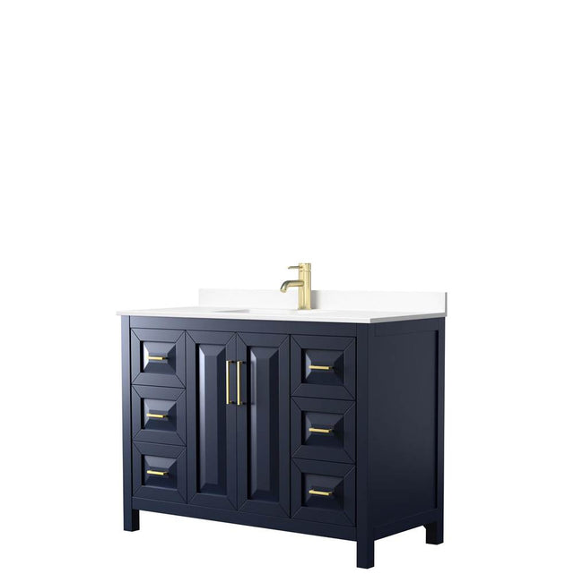 Wyndham Collection - Daria 48 Inch Single Bathroom Vanity in Dark Blue, White Cultured Marble Countertop, Undermount Square Sink, No Mirror