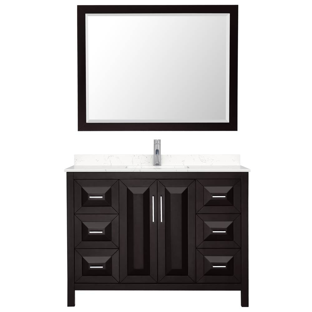Daria 48 Inch Single Bathroom Vanity in Dark Espresso, Carrara Cultured Marble Countertop, Undermount Square Sink, 46 Inch Mirror