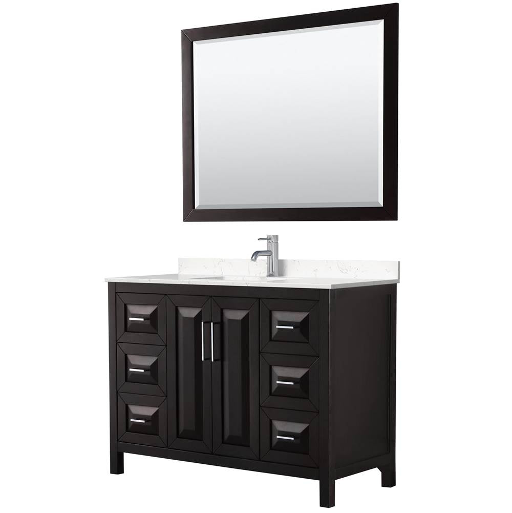 Wyndham Collection - Daria 48 Inch Single Bathroom Vanity in Dark Espresso, Carrara Cultured Marble Countertop, Undermount Square Sink, 46 Inch Mirror