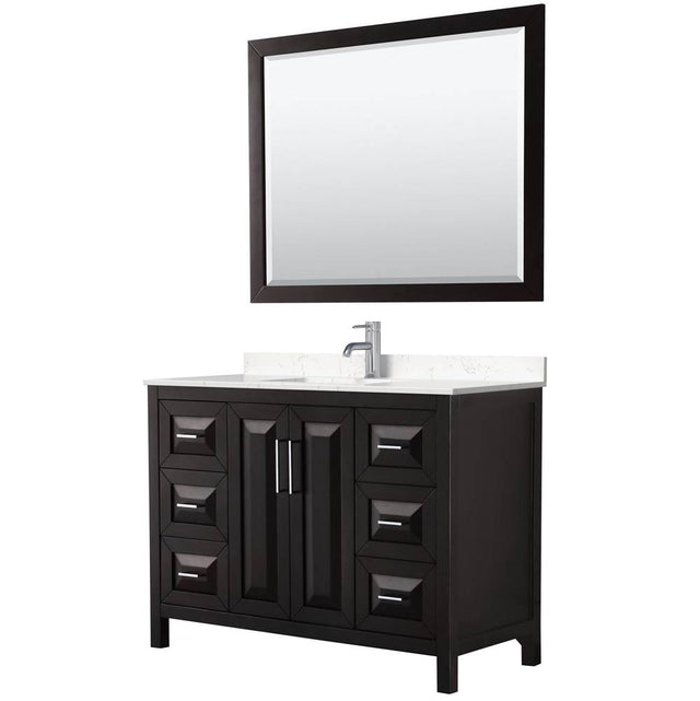 Wyndham Collection - Daria 48 Inch Single Bathroom Vanity in Dark Espresso, Carrara Cultured Marble Countertop, Undermount Square Sink, 46 Inch Mirror