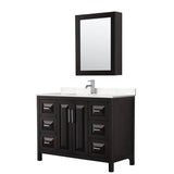 Wyndham Collection - Daria 48 Inch Single Bathroom Vanity in Dark Espresso, Carrara Cultured Marble Countertop, Undermount Square Sink, Medicine Cabinet