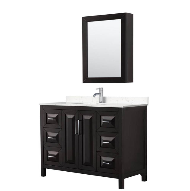 Wyndham Collection - Daria 48 Inch Single Bathroom Vanity in Dark Espresso, Carrara Cultured Marble Countertop, Undermount Square Sink, Medicine Cabinet