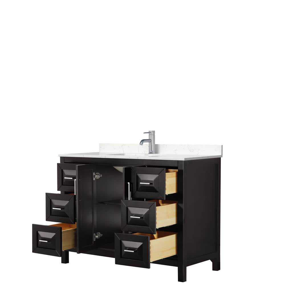 Daria 48 Inch Single Bathroom Vanity in Dark Espresso, Carrara Cultured Marble Countertop, Undermount Square Sink, No Mirror