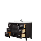Daria 48 Inch Single Bathroom Vanity in Dark Espresso, Carrara Cultured Marble Countertop, Undermount Square Sink, No Mirror