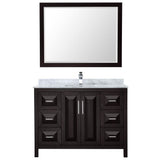 Daria 48 Inch Single Bathroom Vanity in Dark Blue, White Carrara Marble Countertop, Undermount Square Sink, 46 Inch Mirror