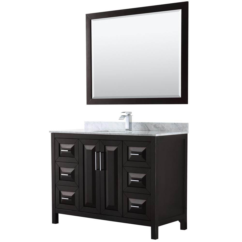 Wyndham Collection - Daria 48 Inch Single Bathroom Vanity in Dark Espresso, White Carrara Marble Countertop, Undermount Square Sink, and 46 Inch Mirror - Dark Espresso