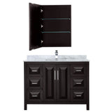 Daria 48 Inch Single Bathroom Vanity in Dark Blue, White Carrara Marble Countertop, Undermount Square Sink, Medicine Cabinet