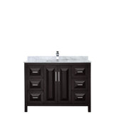 Daria 48 Inch Single Bathroom Vanity in Dark Blue, White Carrara Marble Countertop, Undermount Square Sink, No Mirror