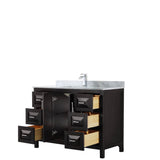 Daria 48 Inch Single Bathroom Vanity in Dark Blue, White Carrara Marble Countertop, Undermount Square Sink, No Mirror