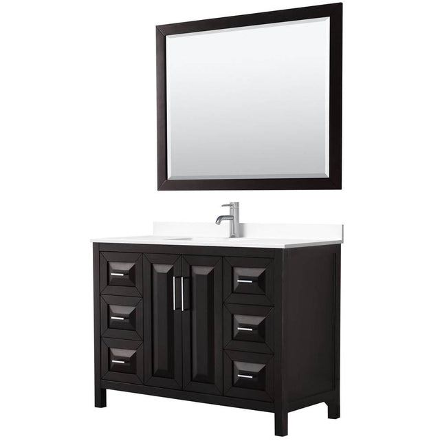 Wyndham Collection - Daria 48 Inch Single Bathroom Vanity in Dark Espresso, White Cultured Marble Countertop, Undermount Square Sink, 46 Inch Mirror