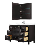 Daria 48 Inch Single Bathroom Vanity in Dark Espresso, White Cultured Marble Countertop, Undermount Square Sink, Medicine Cabinet