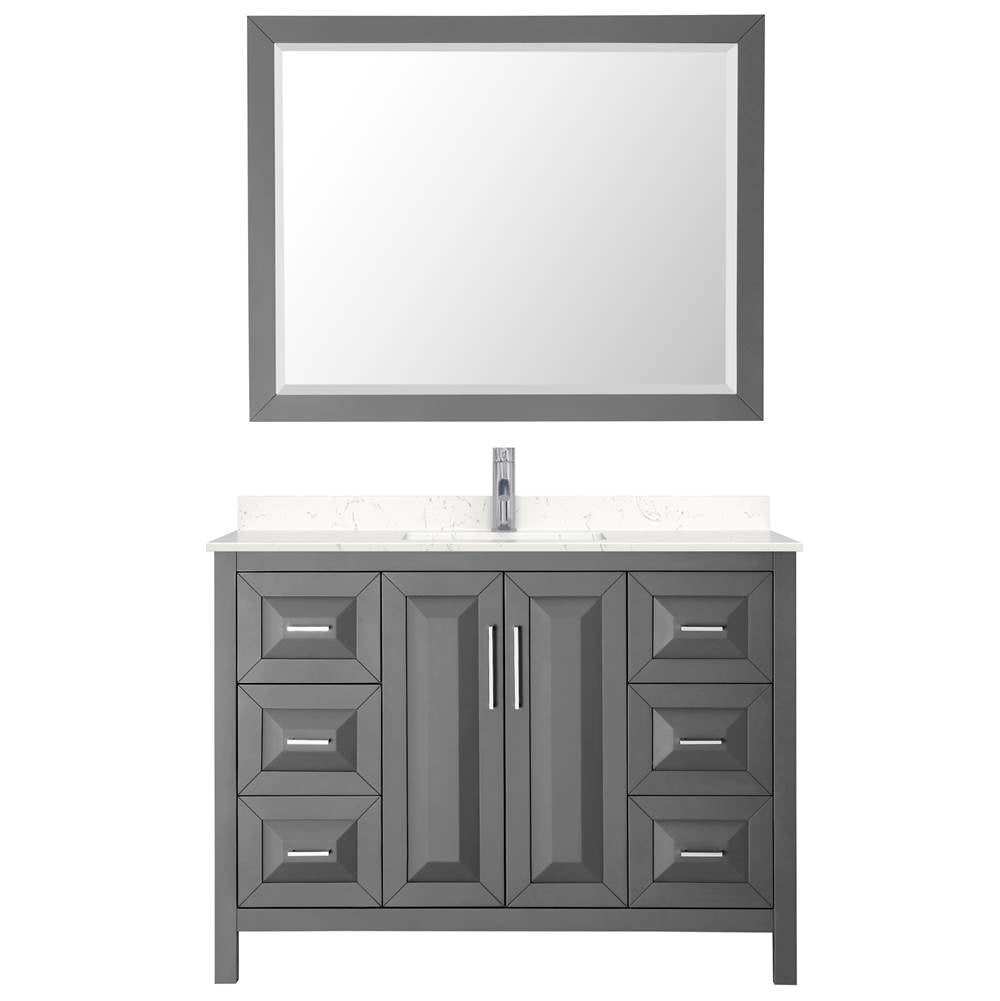 Daria 48 Inch Single Bathroom Vanity in Dark Gray, Carrara Cultured Marble Countertop, Undermount Square Sink, 46 Inch Mirror