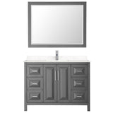 Daria 48 Inch Single Bathroom Vanity in Dark Gray, Carrara Cultured Marble Countertop, Undermount Square Sink, 46 Inch Mirror