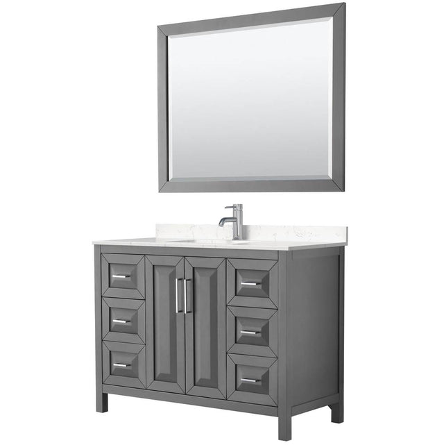 Wyndham Collection - Daria 48 Inch Single Bathroom Vanity in Dark Gray, Carrara Cultured Marble Countertop, Undermount Square Sink, 46 Inch Mirror