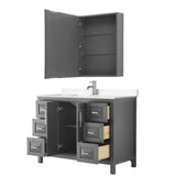 Daria 48 Inch Single Bathroom Vanity in Dark Gray, Carrara Cultured Marble Countertop, Undermount Square Sink, Medicine Cabinet