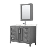 Wyndham Collection - Daria 48 Inch Single Bathroom Vanity in Dark Gray, Carrara Cultured Marble Countertop, Undermount Square Sink, Medicine Cabinet