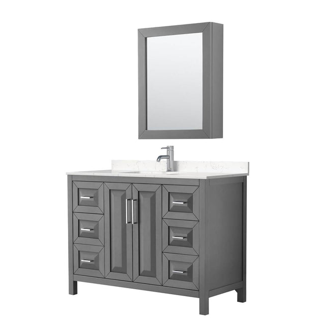 Wyndham Collection - Daria 48 Inch Single Bathroom Vanity in Dark Gray, Carrara Cultured Marble Countertop, Undermount Square Sink, Medicine Cabinet