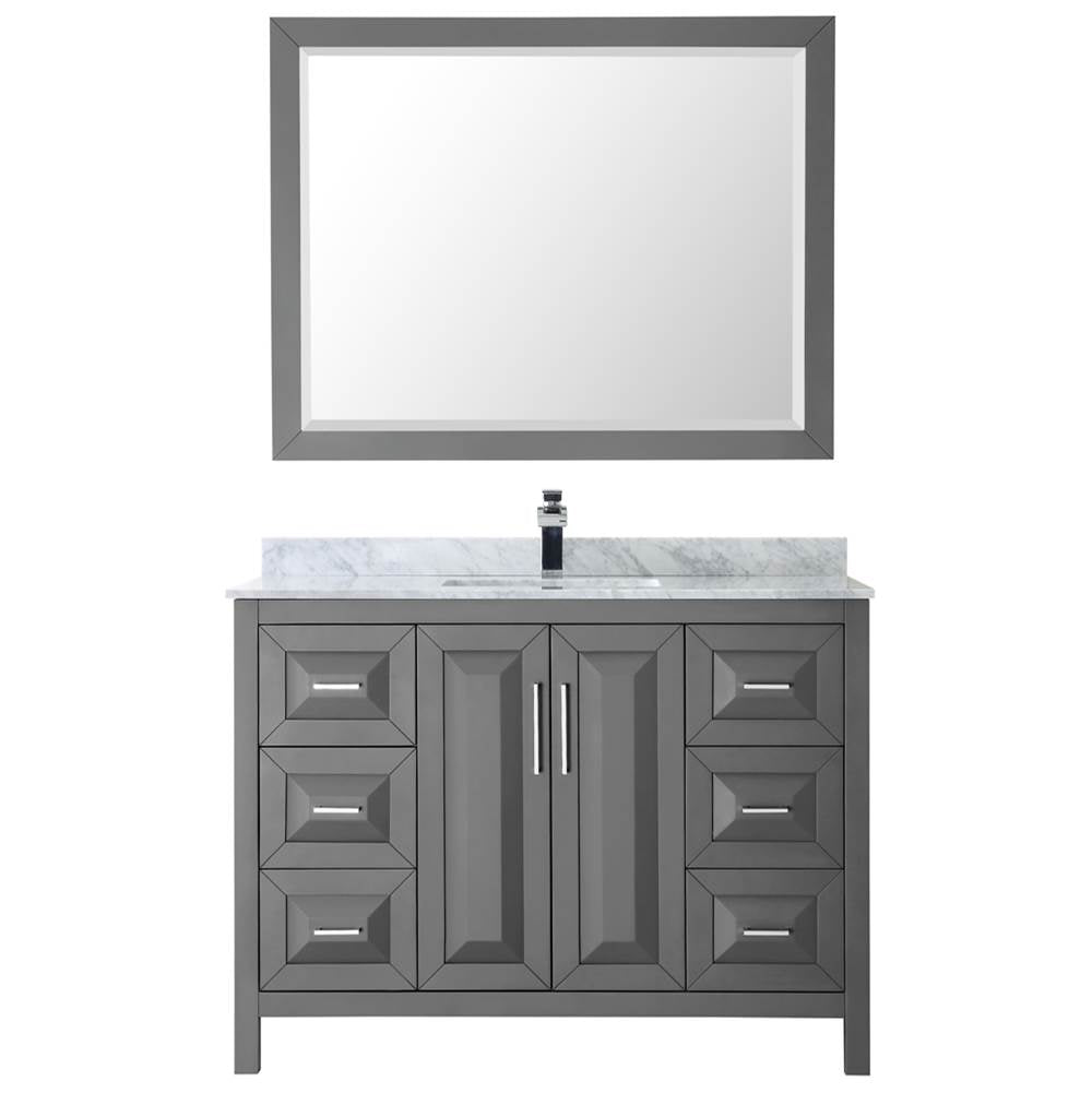 Daria 48 Inch Single Bathroom Vanity in Dark Blue, White Carrara Marble Countertop, Undermount Square Sink, 46 Inch Mirror