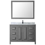 Daria 48 Inch Single Bathroom Vanity in Dark Blue, White Carrara Marble Countertop, Undermount Square Sink, 46 Inch Mirror