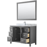 Daria 48 Inch Single Bathroom Vanity in Dark Blue, White Carrara Marble Countertop, Undermount Square Sink, 46 Inch Mirror
