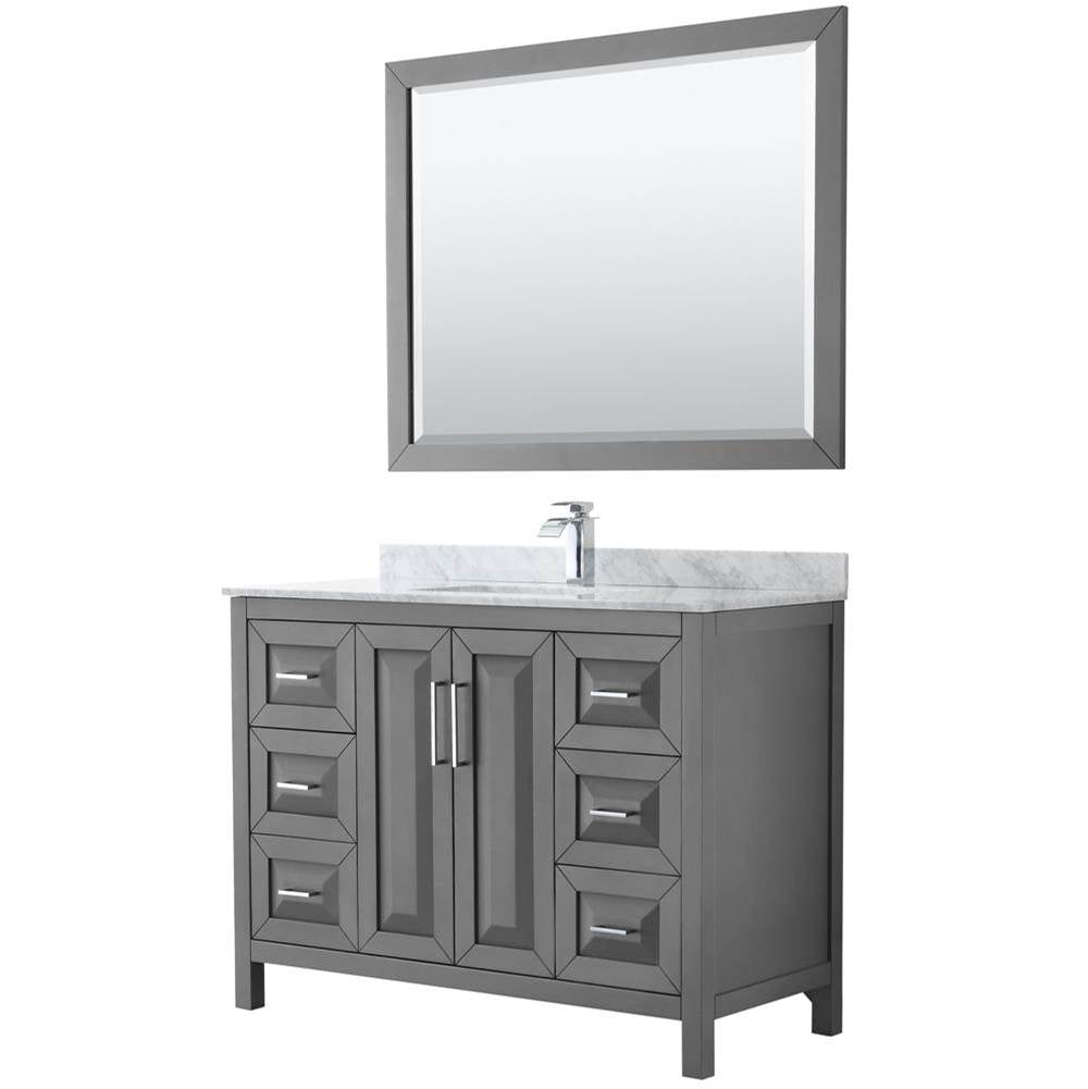 Wyndham Collection - Daria 48 Inch Single Bathroom Vanity in Dark Gray, White Carrara Marble Countertop, Undermount Square Sink, and 46 Inch Mirror - Dark Gray