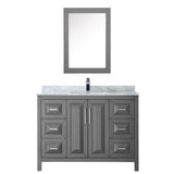 Daria 48 Inch Single Bathroom Vanity in Dark Blue, White Carrara Marble Countertop, Undermount Square Sink, Medicine Cabinet