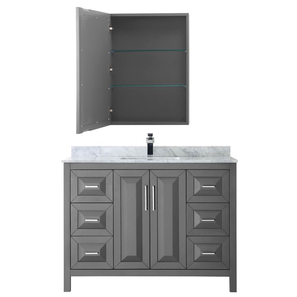 Daria 48 Inch Single Bathroom Vanity in Dark Blue, White Carrara Marble Countertop, Undermount Square Sink, Medicine Cabinet