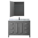 Daria 48 Inch Single Bathroom Vanity in Dark Blue, White Carrara Marble Countertop, Undermount Square Sink, Medicine Cabinet