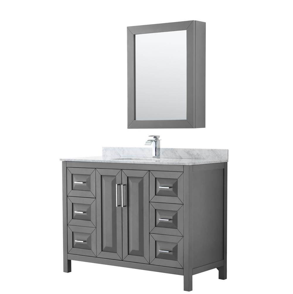 Wyndham Collection - Daria 48 Inch Single Bathroom Vanity in Dark Gray, White Carrara Marble Countertop, Undermount Square Sink, and Medicine Cabinet - Dark Gray