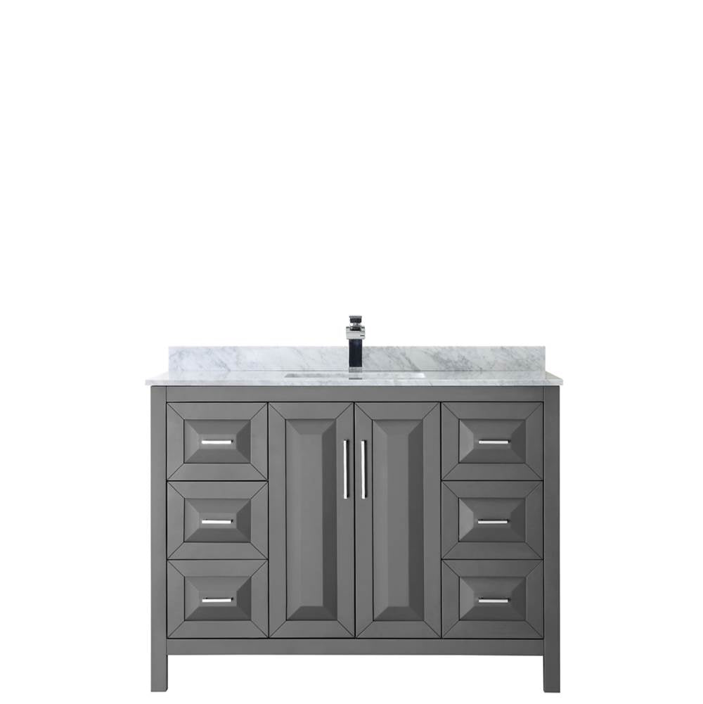 Daria 48 Inch Single Bathroom Vanity in Dark Blue, White Carrara Marble Countertop, Undermount Square Sink, No Mirror