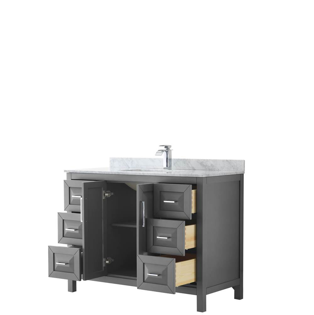 Daria 48 Inch Single Bathroom Vanity in Dark Blue, White Carrara Marble Countertop, Undermount Square Sink, No Mirror