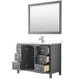 Daria 48 Inch Single Bathroom Vanity in Dark Gray, White Cultured Marble Countertop, Undermount Square Sink, 46 Inch Mirror