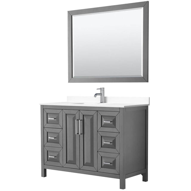 Wyndham Collection - Daria 48 Inch Single Bathroom Vanity in Dark Gray, White Cultured Marble Countertop, Undermount Square Sink, 46 Inch Mirror