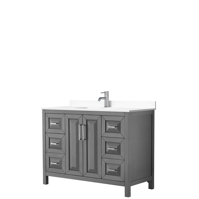 Wyndham Collection - Daria 48 Inch Single Bathroom Vanity in Dark Gray, White Cultured Marble Countertop, Undermount Square Sink, No Mirror