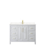 Daria 48 Inch Single Bathroom Vanity in White, Carrara Cultured Marble Countertop, Undermount Square Sink, Brushed Gold Trim