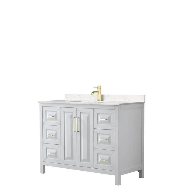 Wyndham Collection - Daria 48 Inch Single Bathroom Vanity in White, Carrara Cultured Marble Countertop, Undermount Square Sink, Brushed Gold Trim