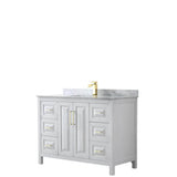 Wyndham Collection - Daria 48 Inch Single Bathroom Vanity in White, White Carrara Marble Countertop, Undermount Square Sink, Brushed Gold Trim