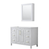 Wyndham Collection - Daria 48 Inch Single Bathroom Vanity in White, No Countertop, No Sink, Medicine Cabinet, Brushed Gold Trim