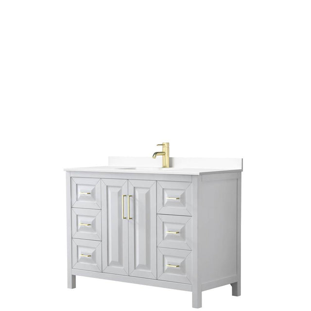 Wyndham Collection - Daria 48 Inch Single Bathroom Vanity in White, White Cultured Marble Countertop, Undermount Square Sink, Brushed Gold Trim