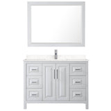 Daria 48 Inch Single Bathroom Vanity in White, Carrara Cultured Marble Countertop, Undermount Square Sink, 46 Inch Mirror