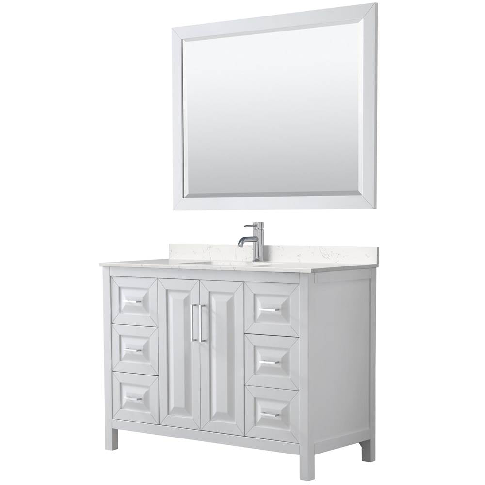 Wyndham Collection - Daria 48 Inch Single Bathroom Vanity in White, Carrara Cultured Marble Countertop, Undermount Square Sink, 46 Inch Mirror