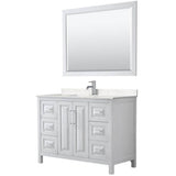 Wyndham Collection - Daria 48 Inch Single Bathroom Vanity in White, Carrara Cultured Marble Countertop, Undermount Square Sink, 46 Inch Mirror