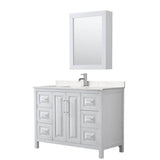 Wyndham Collection - Daria 48 Inch Single Bathroom Vanity in White, Carrara Cultured Marble Countertop, Undermount Square Sink, Medicine Cabinet