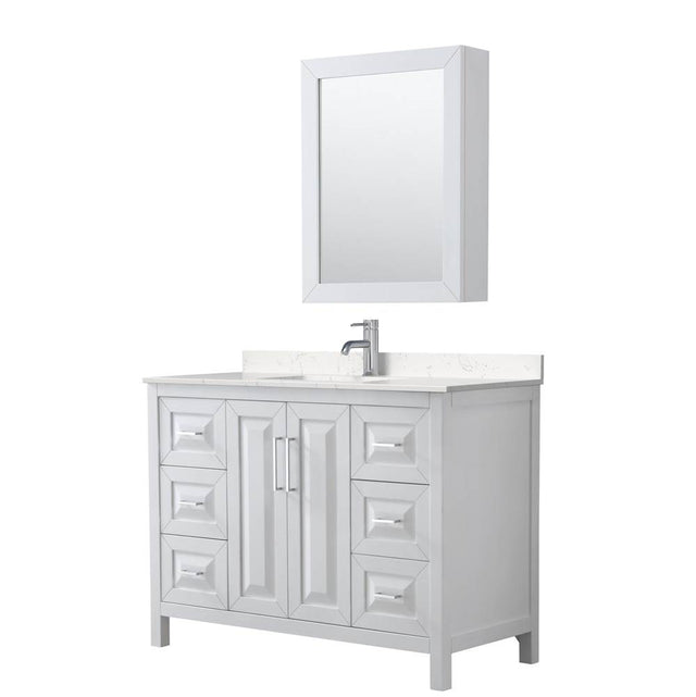 Wyndham Collection - Daria 48 Inch Single Bathroom Vanity in White, Carrara Cultured Marble Countertop, Undermount Square Sink, Medicine Cabinet