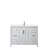 Daria 48 Inch Single Bathroom Vanity in White, Carrara Cultured Marble Countertop, Undermount Square Sink, No Mirror