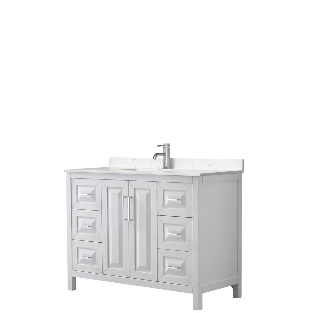 Wyndham Collection - Daria 48 Inch Single Bathroom Vanity in White, Carrara Cultured Marble Countertop, Undermount Square Sink, No Mirror