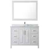 Daria 48 Inch Single Bathroom Vanity in Dark Blue, White Carrara Marble Countertop, Undermount Square Sink, 46 Inch Mirror