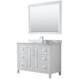 Wyndham Collection - Daria 48 Inch Single Bathroom Vanity in White, White Carrara Marble Countertop, Undermount Square Sink, and 46 Inch Mirror - White