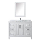 Daria 48 Inch Single Bathroom Vanity in Dark Blue, White Carrara Marble Countertop, Undermount Square Sink, Medicine Cabinet