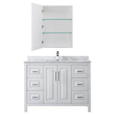 Daria 48 Inch Single Bathroom Vanity in Dark Blue, White Carrara Marble Countertop, Undermount Square Sink, Medicine Cabinet